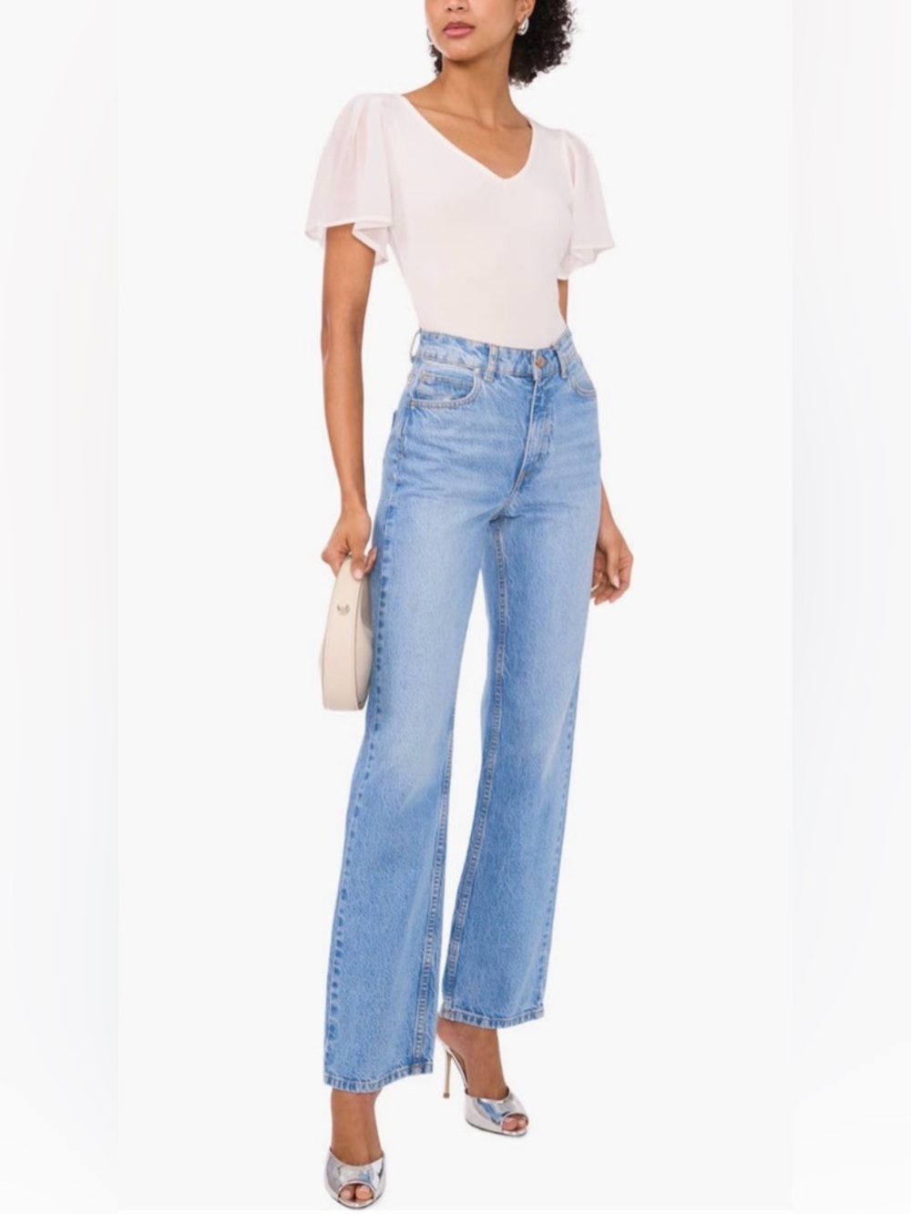 🫦NWT🫦 1. State Women's Flutter Sleeve Rib Knit Tee, Size XS, Cream